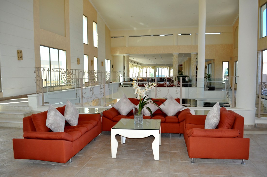 Lobby lounge with terracotta sofas